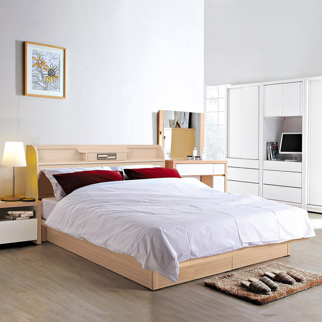 群居空間 鹿比5尺掀床房間組(床頭箱+掀床+床墊)-白橡色