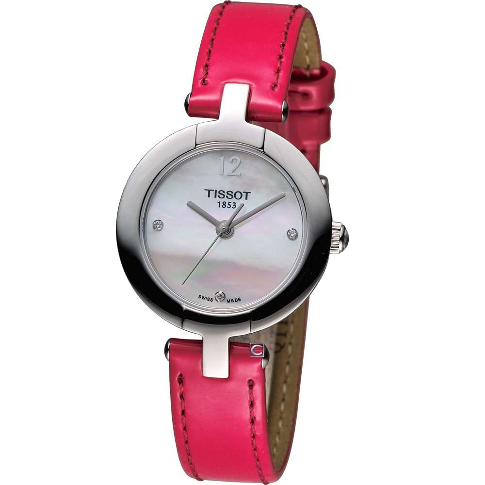 TISSOT Pinky 粉彩系列時尚腕錶-珍珠貝x紅色錶帶/28mm