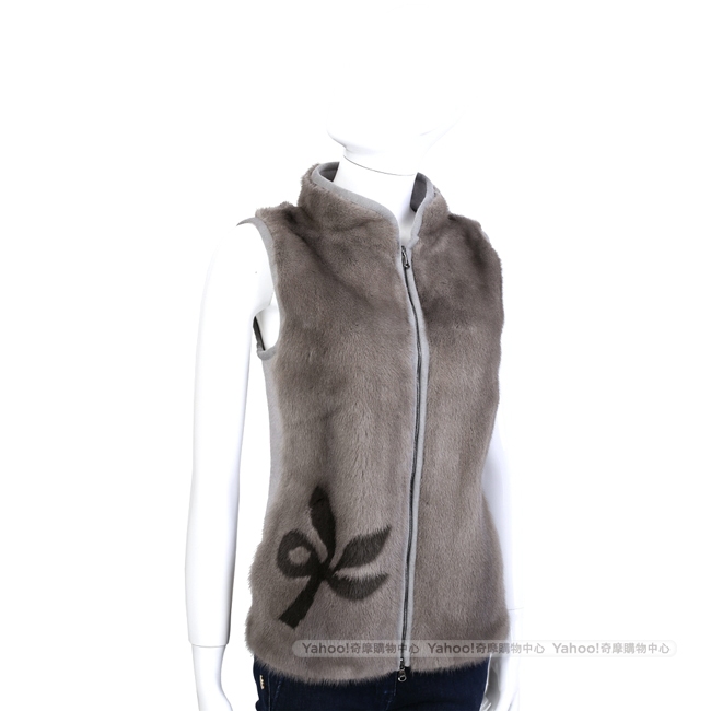 GRANDI furs 灰棕色漸層雙材質拼接皮草背心