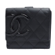 CHANEL 康朋系列大雙C LOGO菱格壓紋雙折短夾(黑X螢光粉) product thumbnail 1