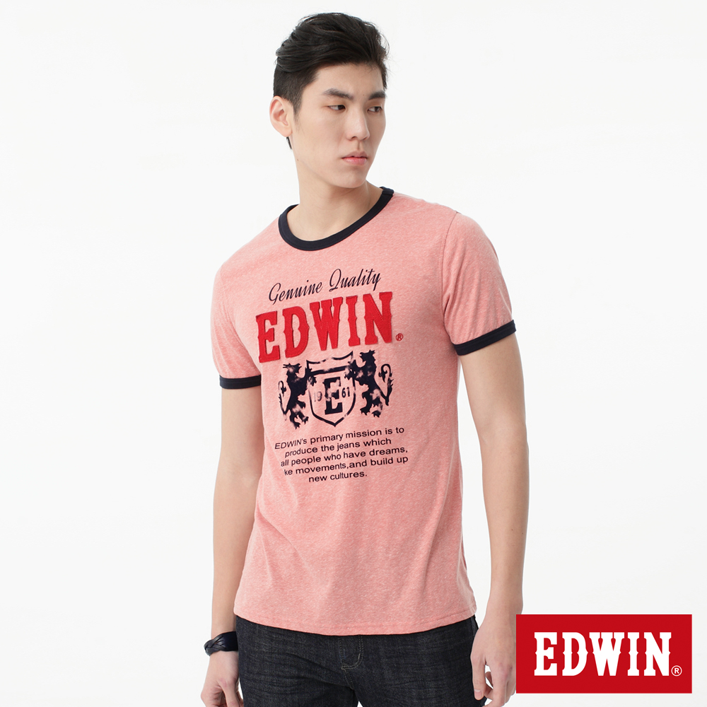 EDWIN T恤 復古滾邊T恤-男-淺桔色