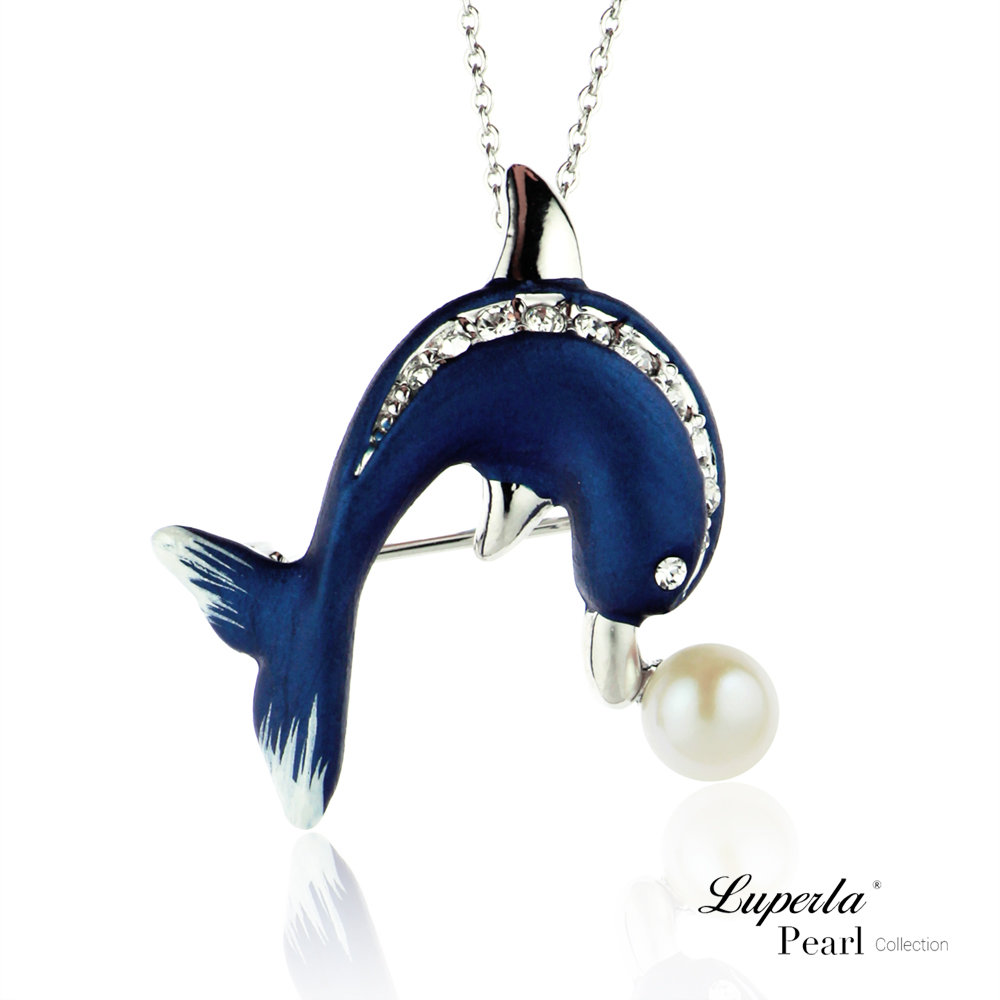 大東山珠寶 淡水珍珠施華洛世奇墬飾胸針兩用款 海豚灣之戀