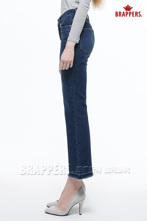 BRAPPERS 女款 新美腳系列-女用中低腰短版不收邊靴型褲-藍