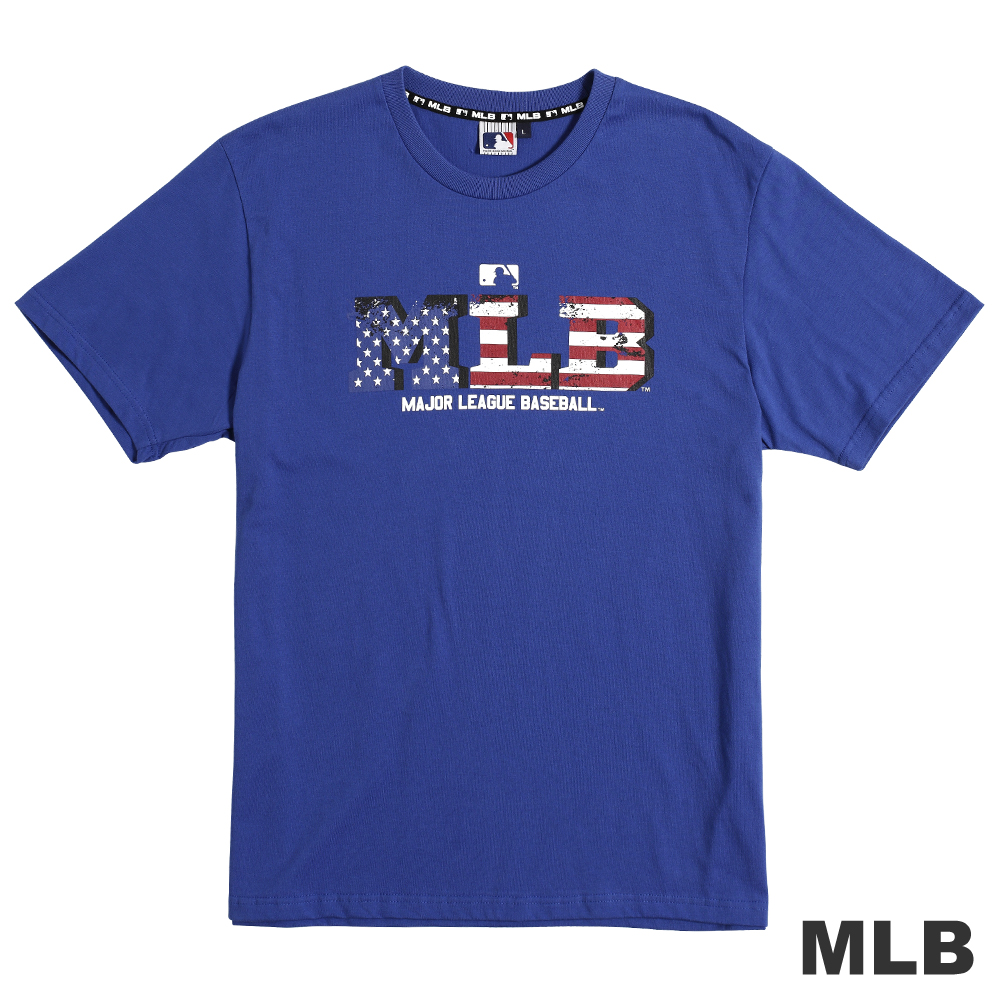 MLB-美國國旗造型LOGO印花T恤-藍(男)