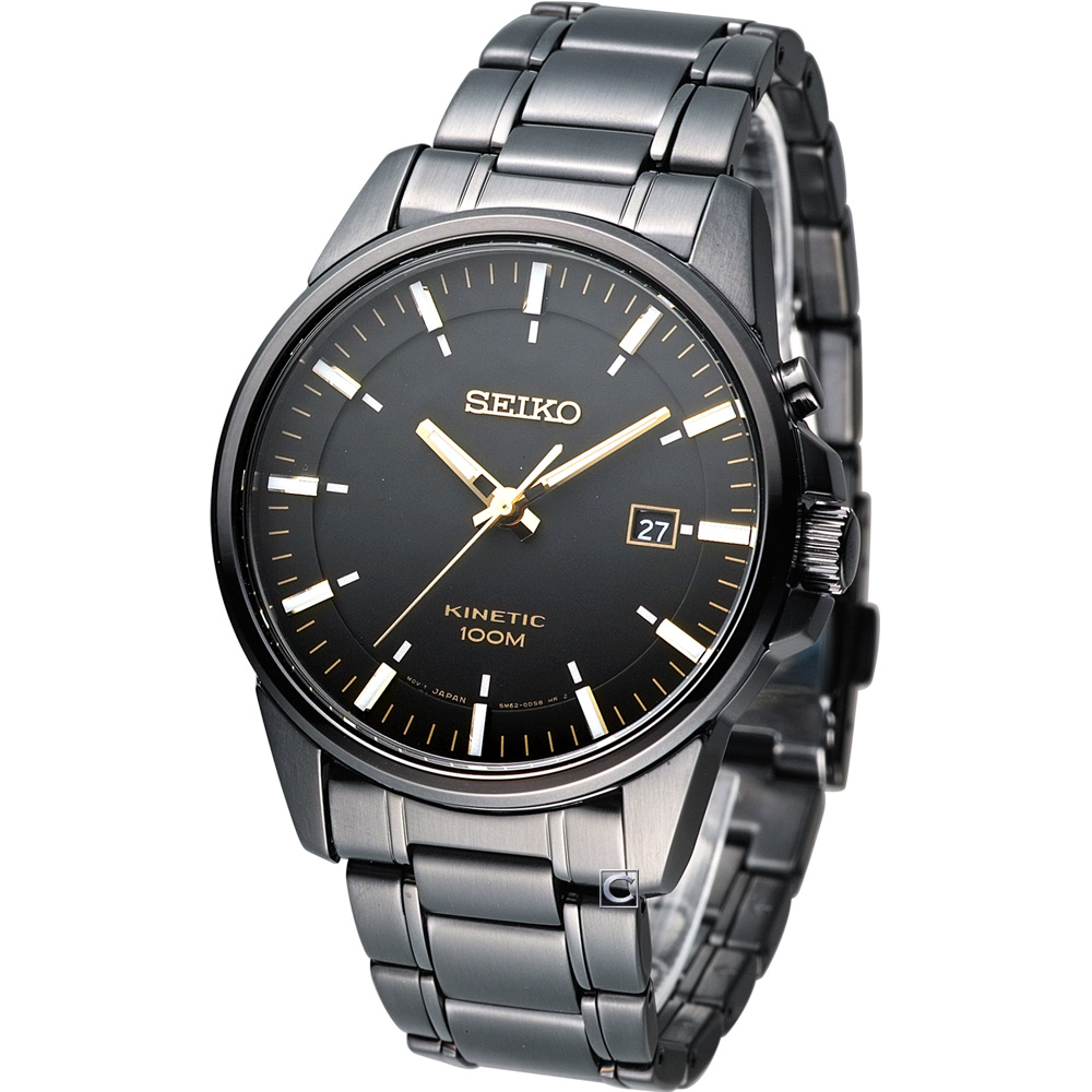 SEIKO KINETIC 企業戰士人動電能腕錶-IP黑/42mm