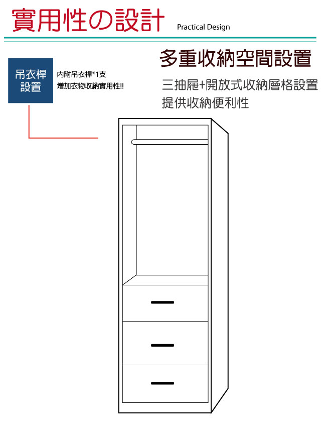 品家居 喬莉1.5尺雪衫木紋單門三抽衣櫃-45x57x195cm免組