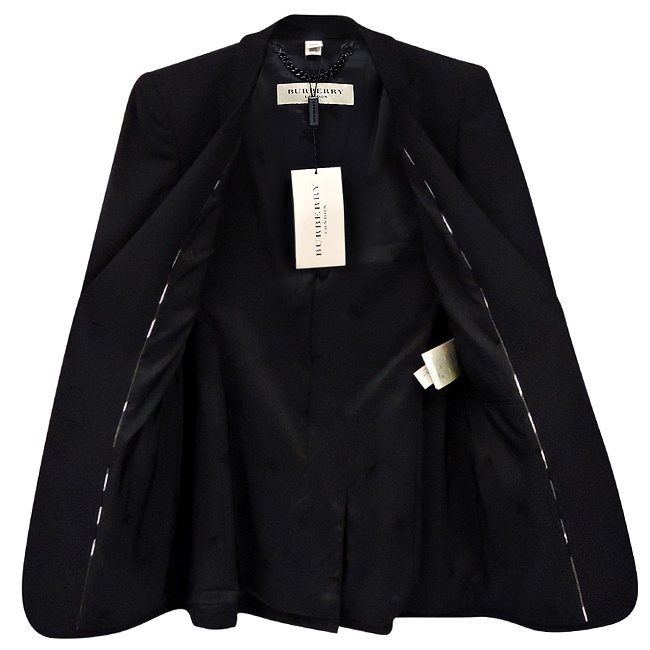 BURBERRY 黑色V領單排釦長版西裝外套-US6號