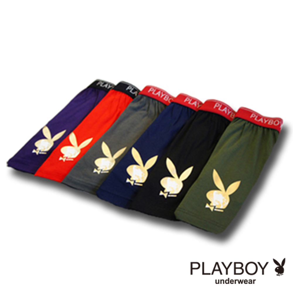 PlayBoy Logo織帶針織印圖平口褲(超值3件組)