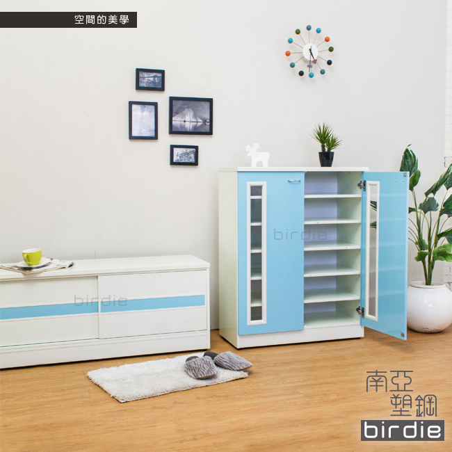 Birdie南亞塑鋼-2.7尺透視二門塑鋼鞋櫃(粉藍色)-81x37x103cm