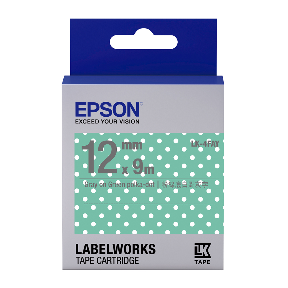 EPSON C53S654425 LK-4FAY點紋系列粉綠圓點底灰字標籤帶(寬12mm) product image 1