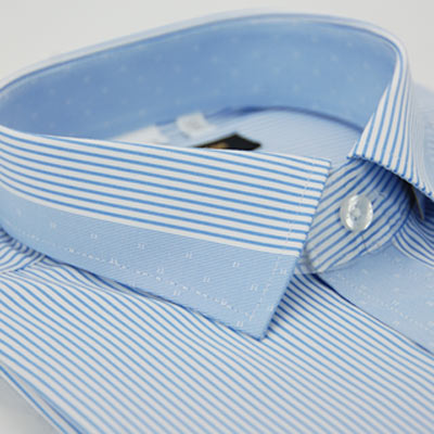 金‧安德森 藍色變化領細紋窄版短袖襯衫