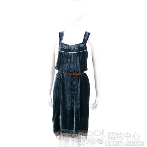 SCHUMACHER 藍綠色絨質拼接蕾絲洋裝(不含腰帶)