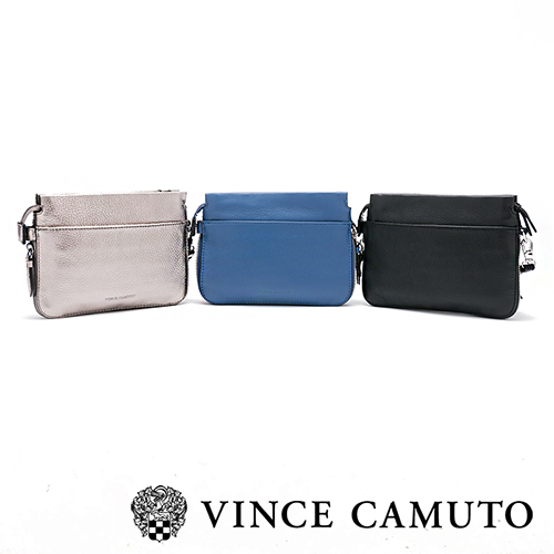 Vince Camuto 素面拉鍊手拿肩背兩用包-黑色