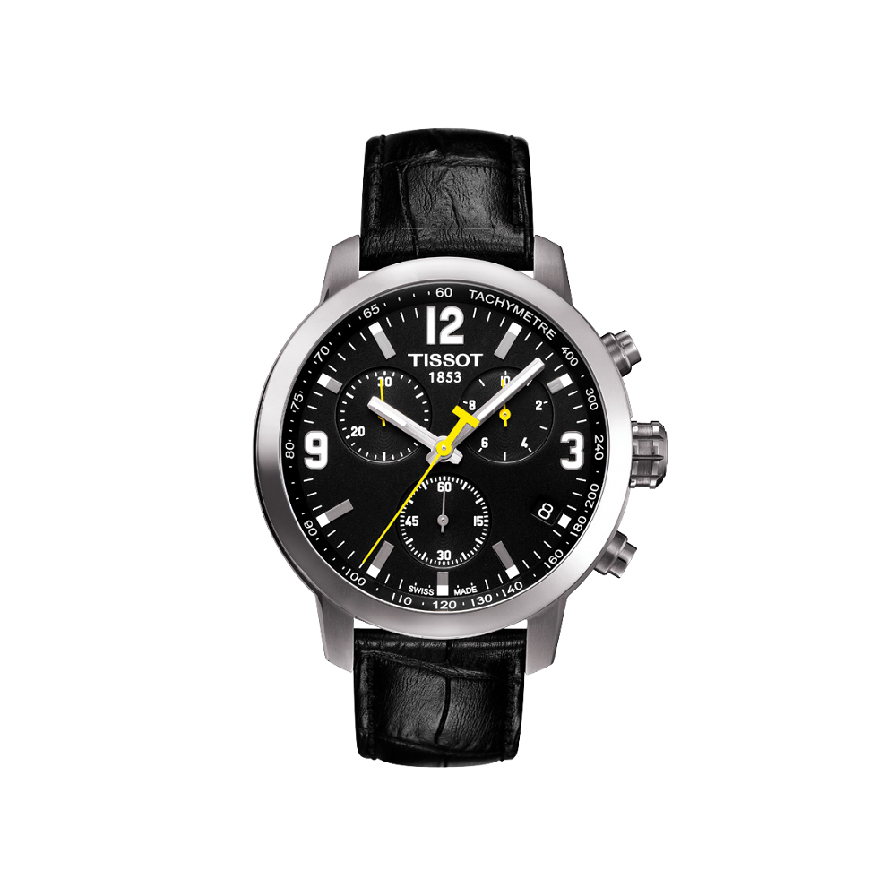 TISSOT 天梭 官方授權 PRC 200 競速三眼計時腕錶-黑/42mm