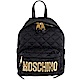 Moschino 品牌金色字母LOGO圖騰尼龍菱格紋後背包(小/黑) product thumbnail 1