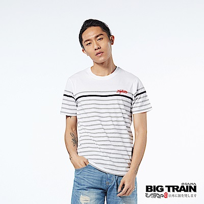 BIG TRAIN 條紋短袖圓領-男-白