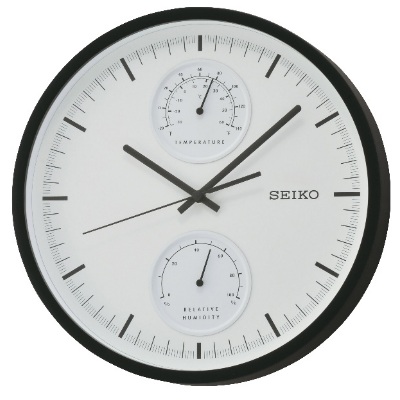 SEIKO 精工 溫度/溼度顯示 滑動式 恆動式秒針 靜音掛鐘-白/30.5cm