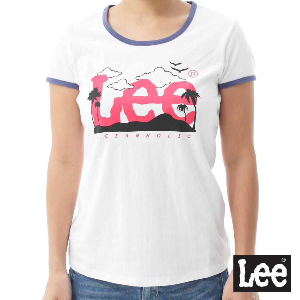 Lee 紅色LOGO短袖圓領TEE-女款-白