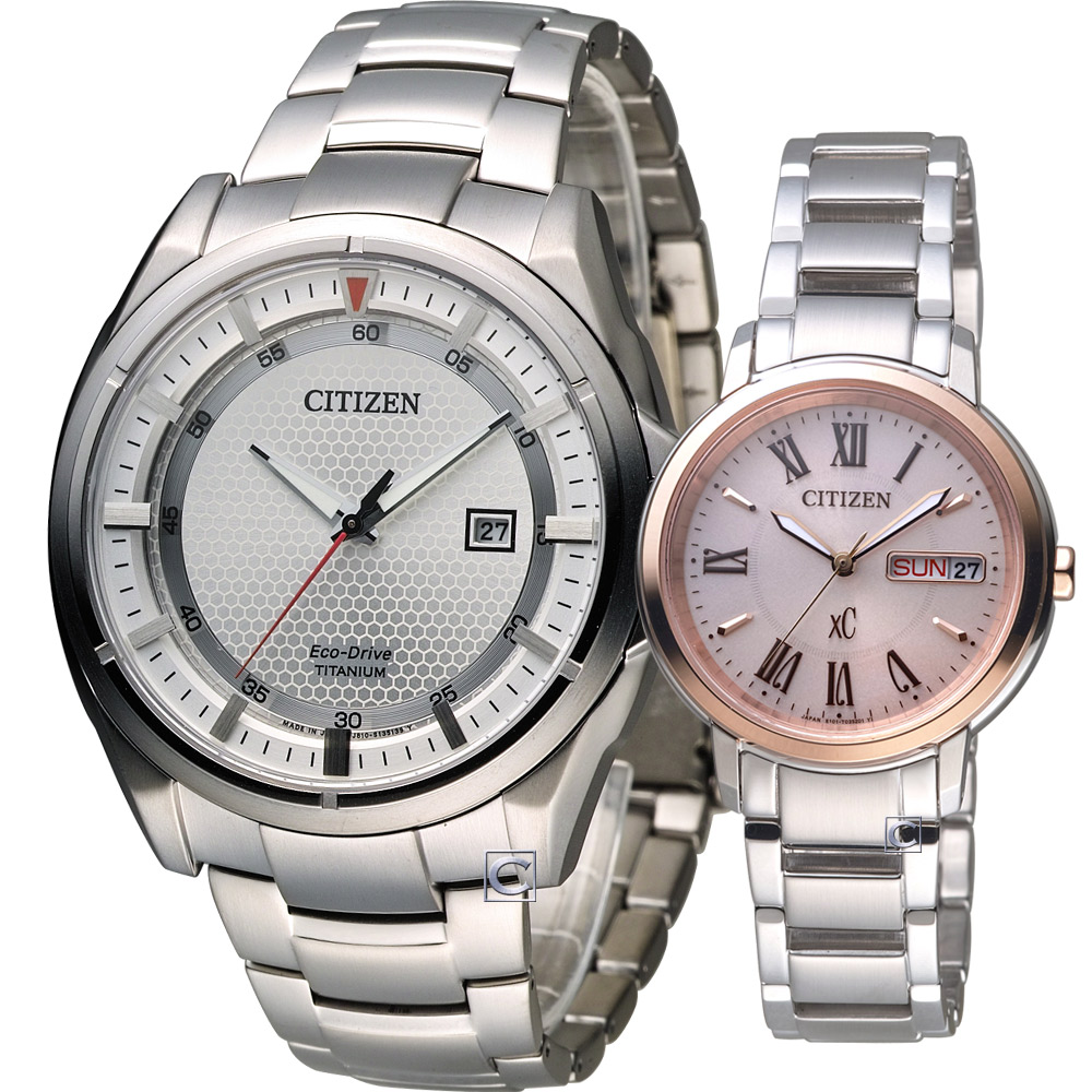 CITIZEN 愛飛揚光動能對錶( AW1401-50A EW2424-50Y)白+粉