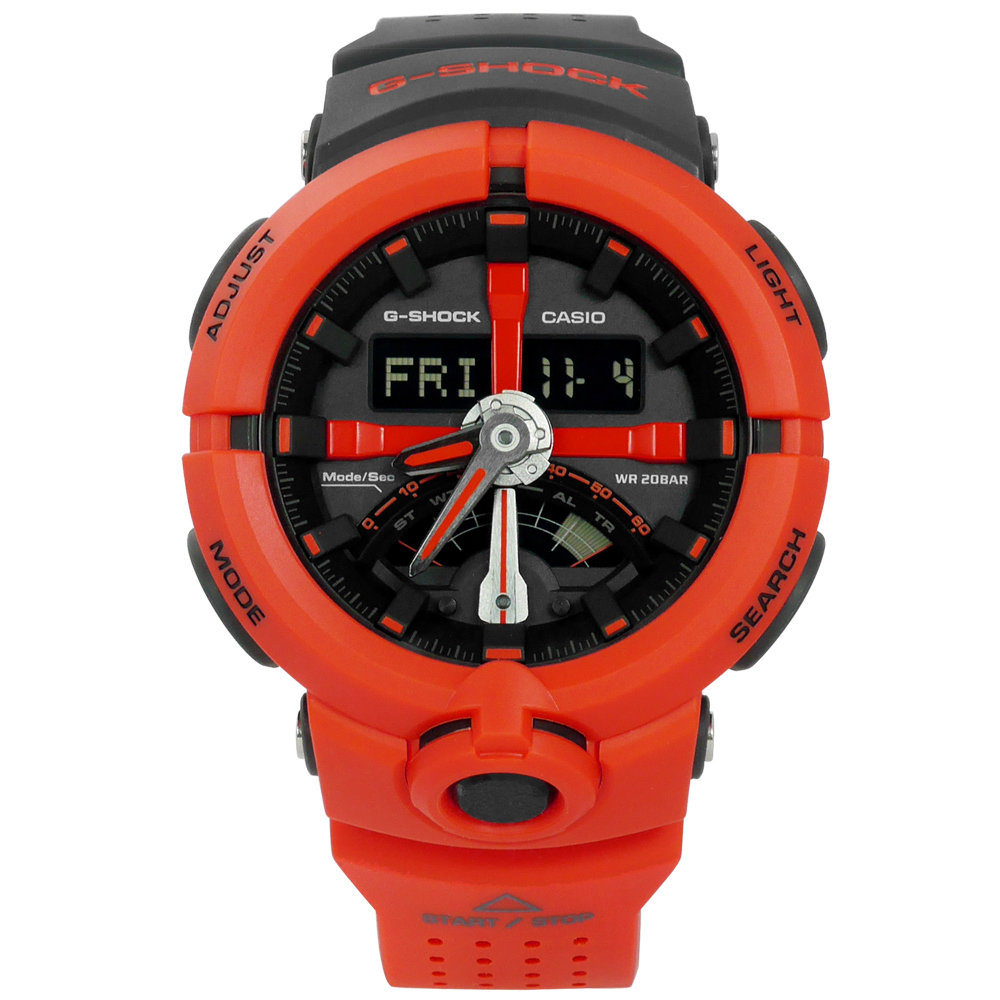 G-SHOCK 多層次前衛城市世界雙色橡膠手錶(GA-500P-4A)-橘紅色/48mm