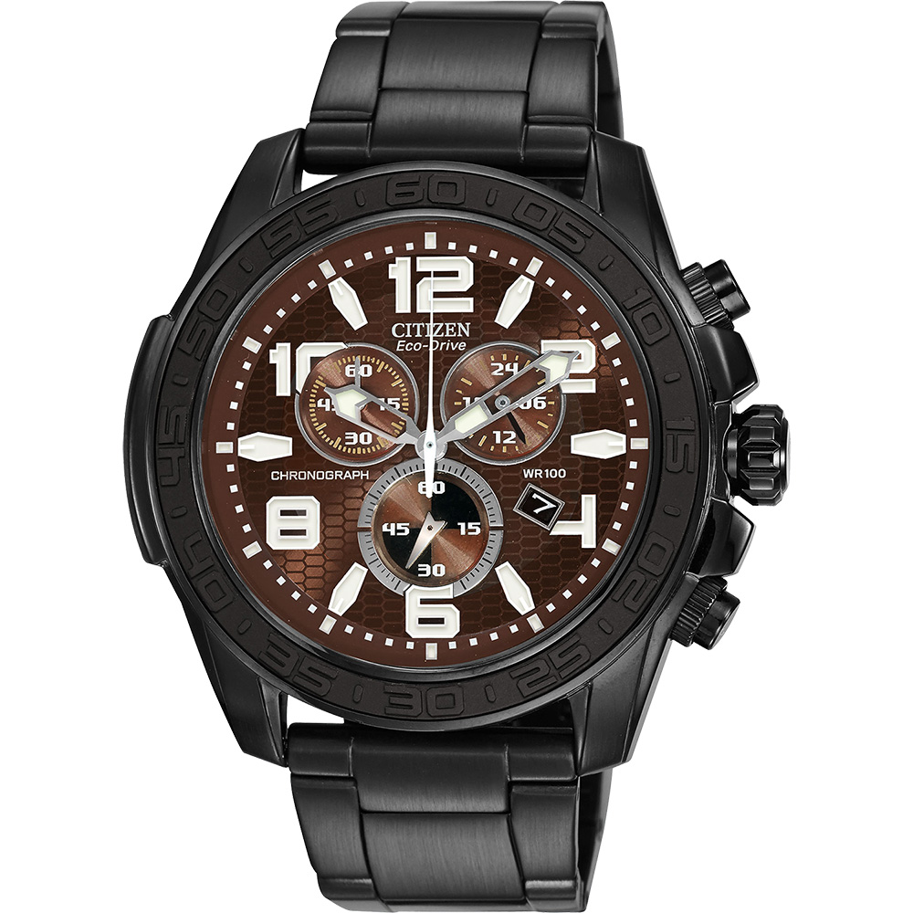 CITIZEN 競速光動能三眼計時腕錶(AT2275-56X)-咖啡xIP黑/48mm