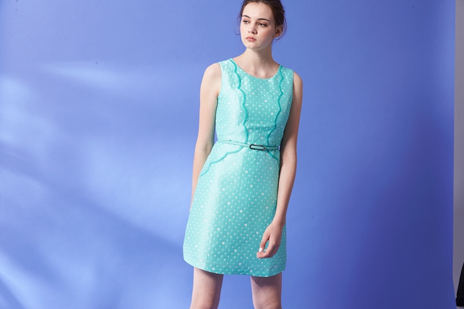 Chaber巧帛 復古氣質波點提花無袖顯瘦連身造型禮服洋裝(兩色)-綠