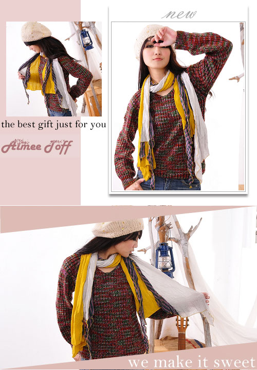 Aimee Toff 韓版流線多層感格紋特色圍巾(黃)