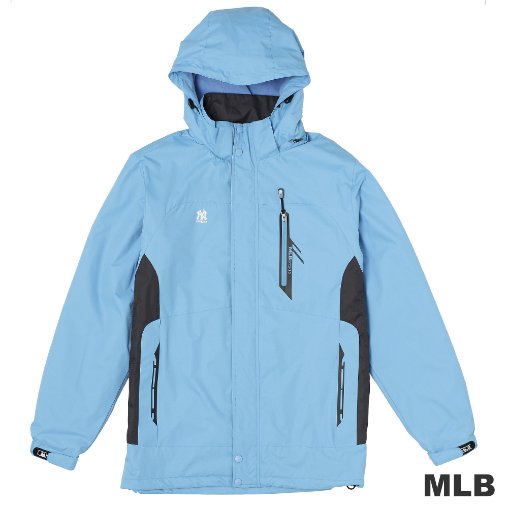 MLB-紐約洋基隊可拆帽長版風衣外套-淺藍(男)