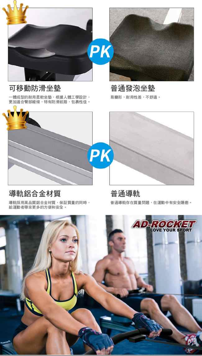 AD-ROCKET Adanced Power 專業健身房水阻力划船機