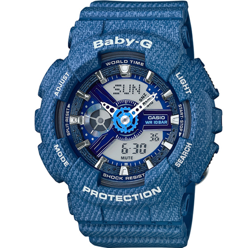 Baby-G 不敗丹寧雙顯運動錶(BA-110DC-2A2)-藍/43.4mm