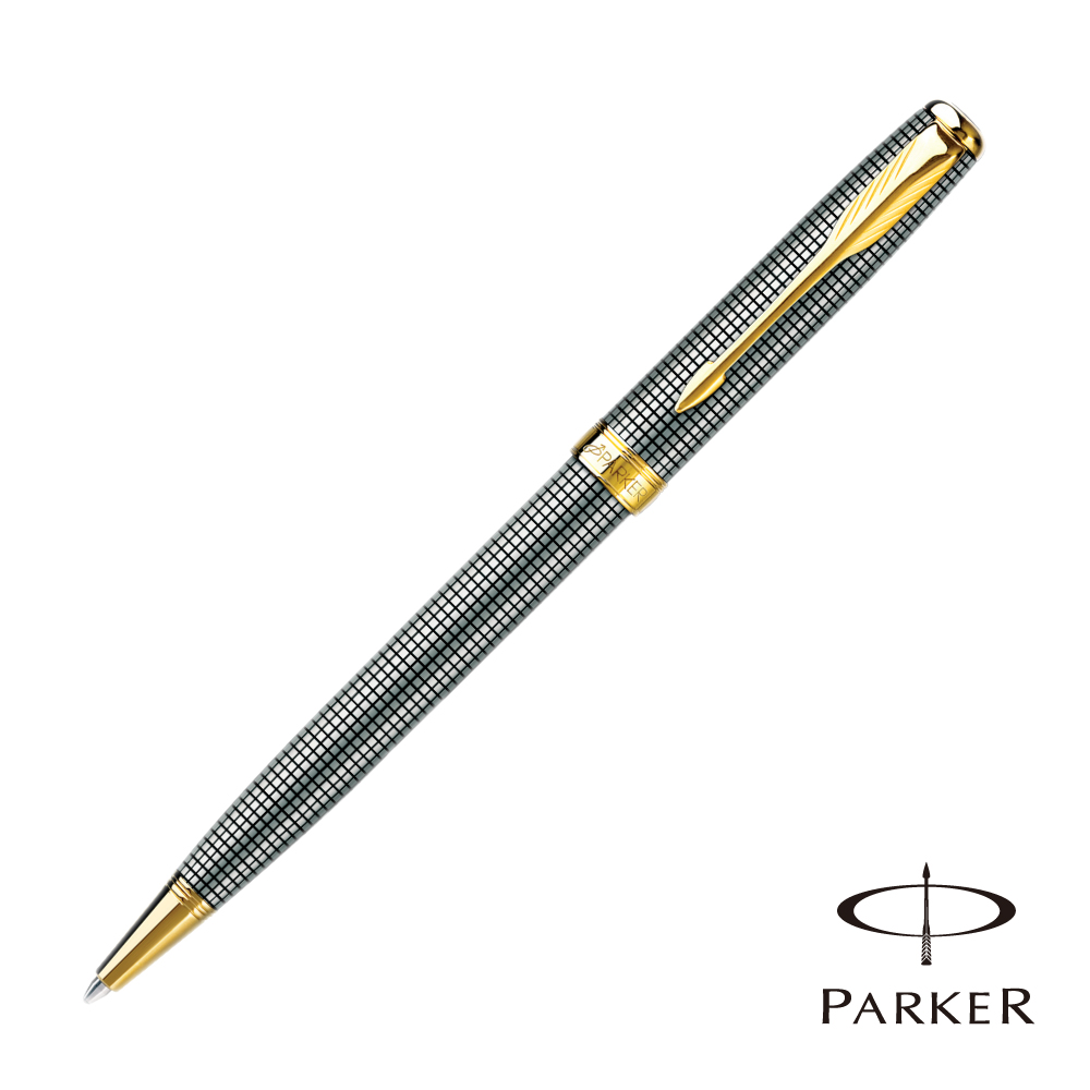 PARKER 派克 SONNET 商籟 尊貴系列 純銀格金夾 原子筆