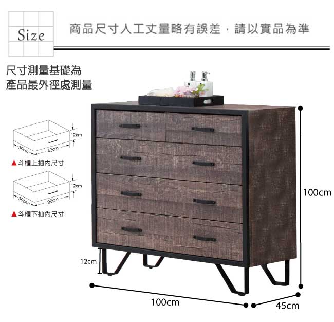 品家居 愛比拉3.3尺木紋雙色五斗櫃-100x45x100cm免組