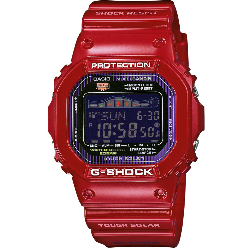 G-SHOCK 襲捲衝浪月相潮汐休閒電波錶(GWX-5600C-4)-黑x紅/42.8mm