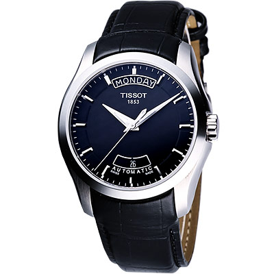 TISSOT Couturier 建構師系列大三針機械皮帶腕錶-黑/39mm