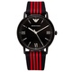 ARMANI 簡約時尚帆布帶款手錶 (AR11015)-黑x黑紅色/43mm product thumbnail 1