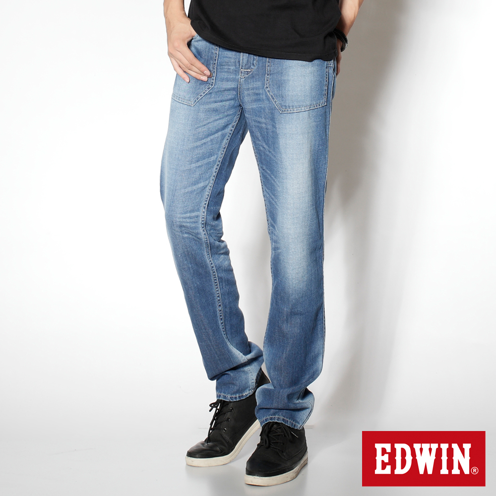EDWIN 聚焦亮眼 COOL 雙面穿窄管牛仔褲-男款-石洗藍
