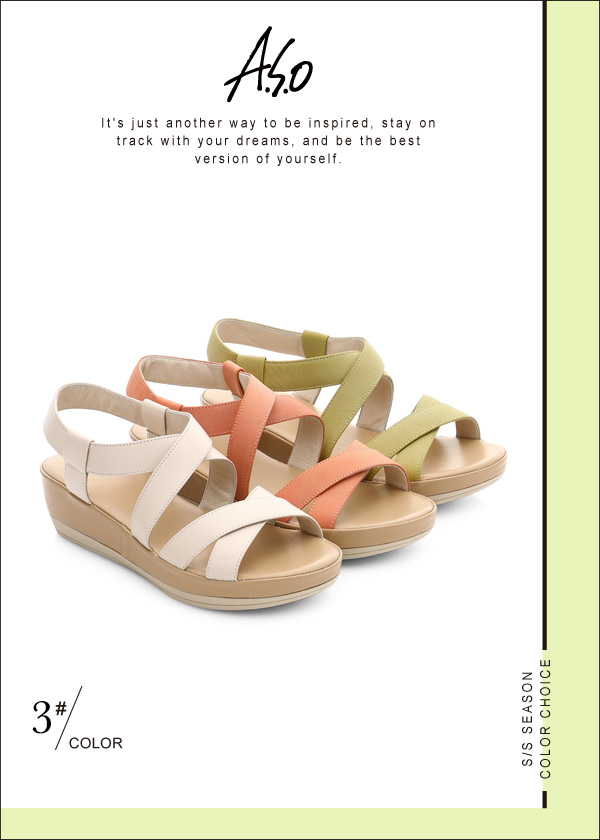 A.S.O 嬉皮假期 真皮彈力交叉寬帶涼鞋 橘紅色