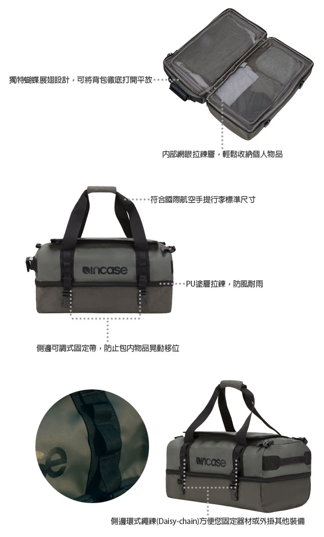 INCASE TRACTO Split Duffel 40L 後背/手提兩用旅行包(碳灰)