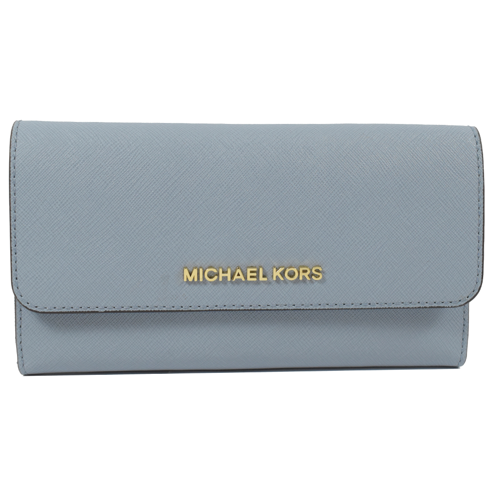 MICHAEL KORS JET SET 防刮牛皮三折扣式長夾(淡藍)