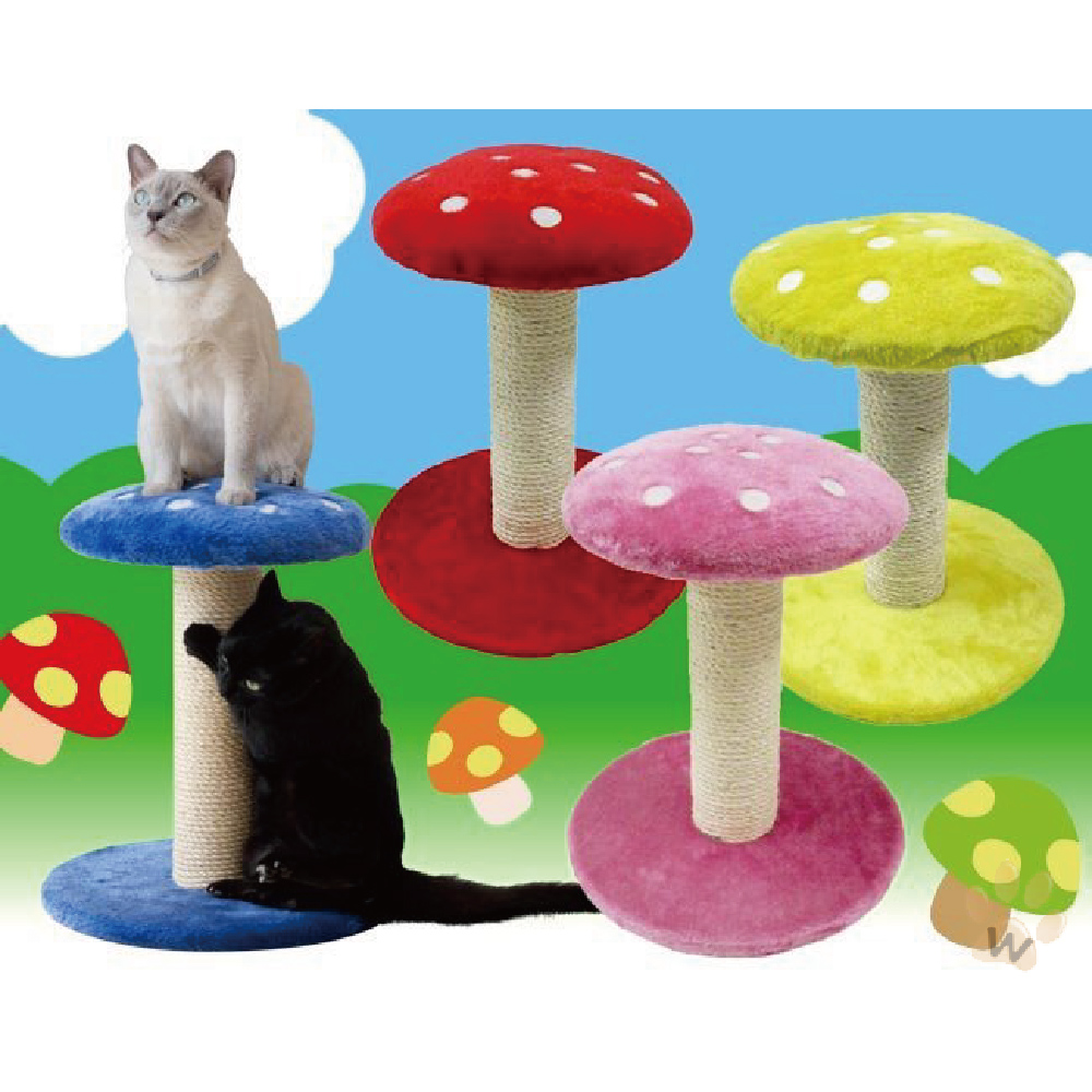 日本雙圓馬卡龍蘑菇麻繩抓立柱貓抓板-粉色