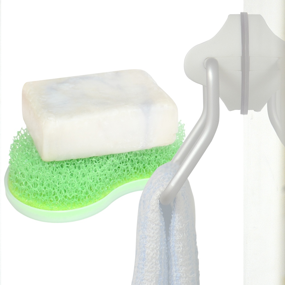 特惠組】日本LEC鋁合金吸盤毛巾架+兩用式皂盤清潔刷