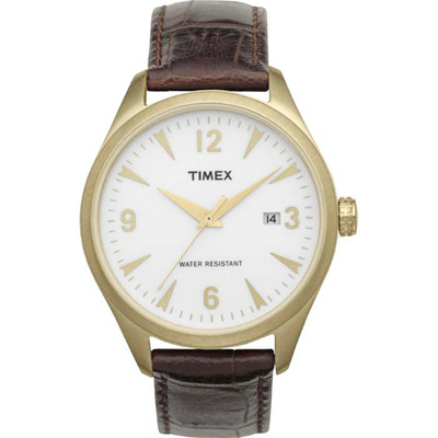 TIMEX 革新經典三針日期腕錶-白x金框/38mm