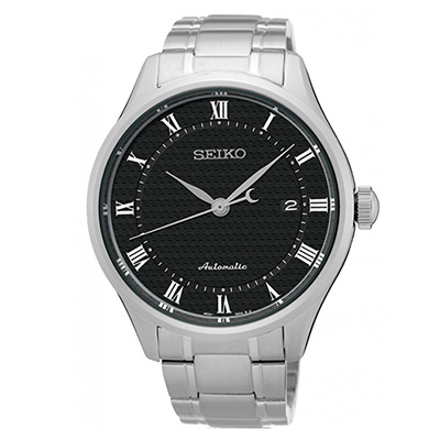 SEIKO精工 黑色錶盤全自動不繡鋼男士手錶(SRP769K)-黑/42mm