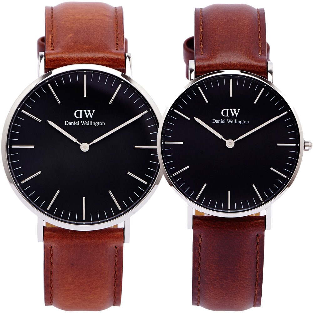 DW Daniel Wellington Mawes對錶-黑面x銀框/40.36mm