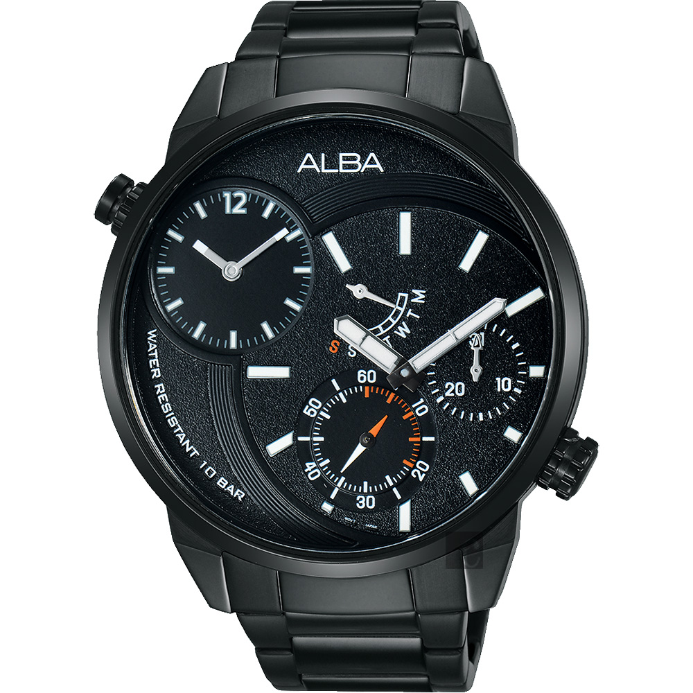 ALBA ACTIVE 二地時區限定腕錶 迎春好禮-鍍黑/46mm (A2A001X1/DM04-X001SD)