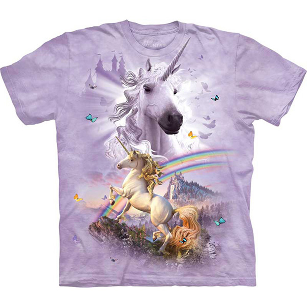 摩達客-美國The Mountain 雙彩虹獨角獸 兒童版純棉環保短袖T恤