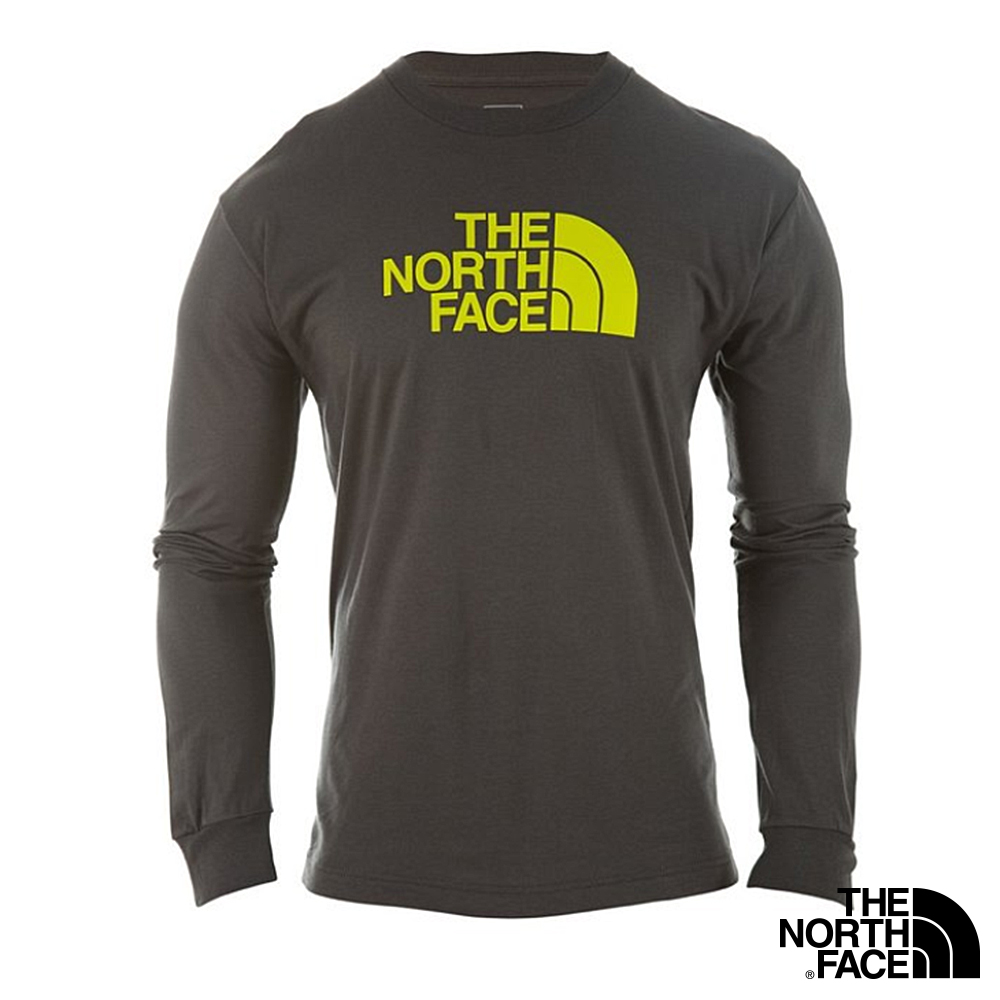 The North Face 男 LOGO長袖T恤 墨灰/酸性黃