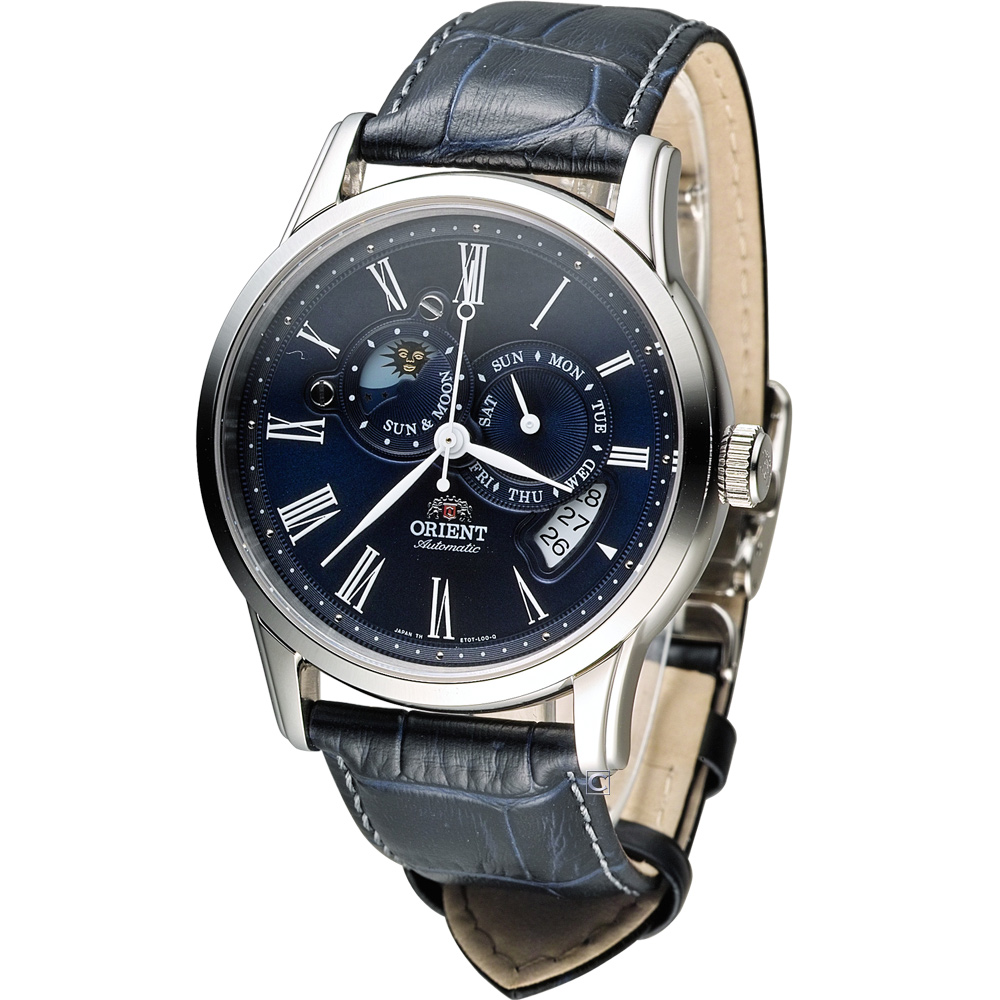 ORIENT 時尚日月星辰機械錶錶-藍/42mm