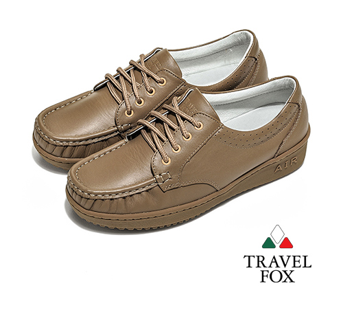 Travel Fox(女)午後散步 超軟牛皮舒適熟齡綁帶旅狐休閒鞋 - 3點棕