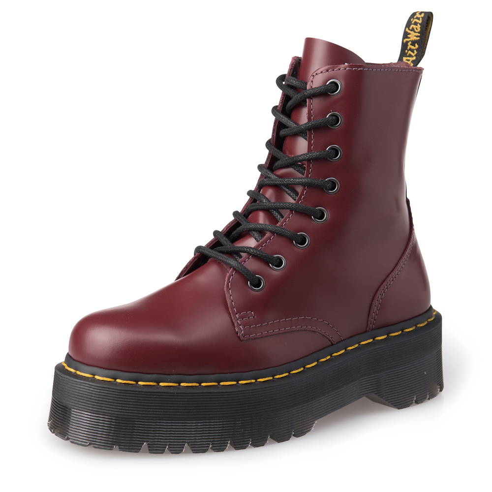 Dr.Martens JADON-8孔側拉鍊厚底亮皮馬汀靴-男款女款-櫻桃紅